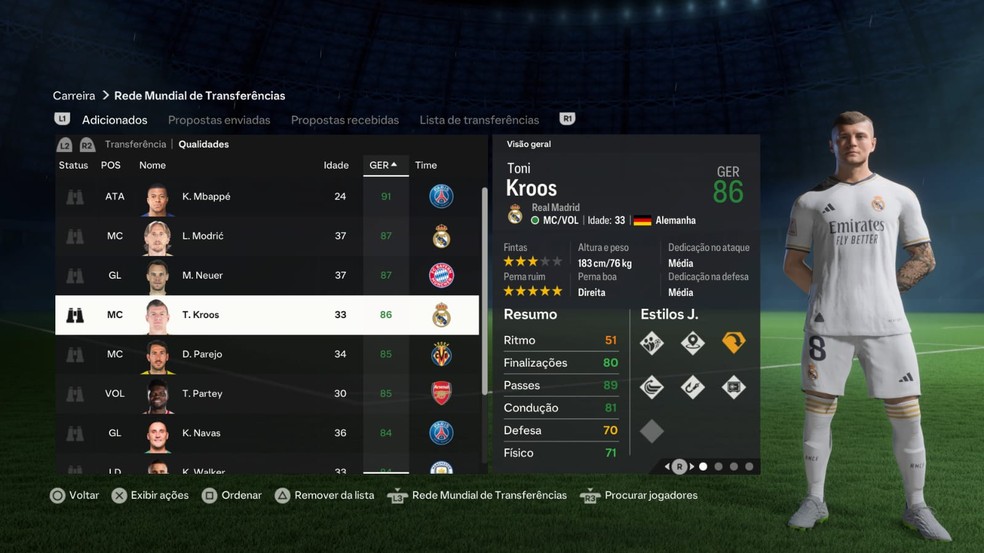 Kroos no modo carreira do FC 24 — Foto: Reprodução/EA Sports