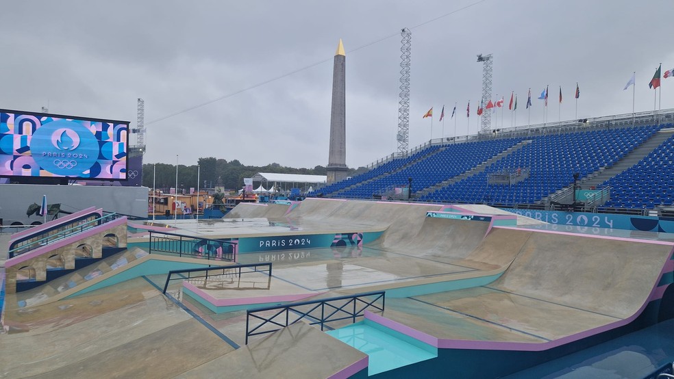 Pista de skate street após chuva em Paris — Foto: Lorena Dillon
