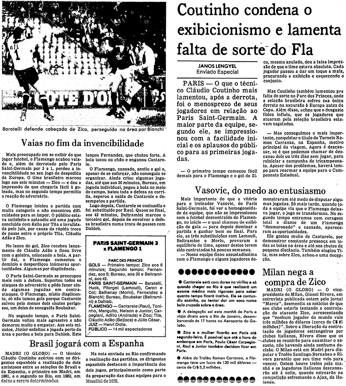 PSG desafia Flamengo em campo, enquanto Zico é tema de polêmica e bronca por firula