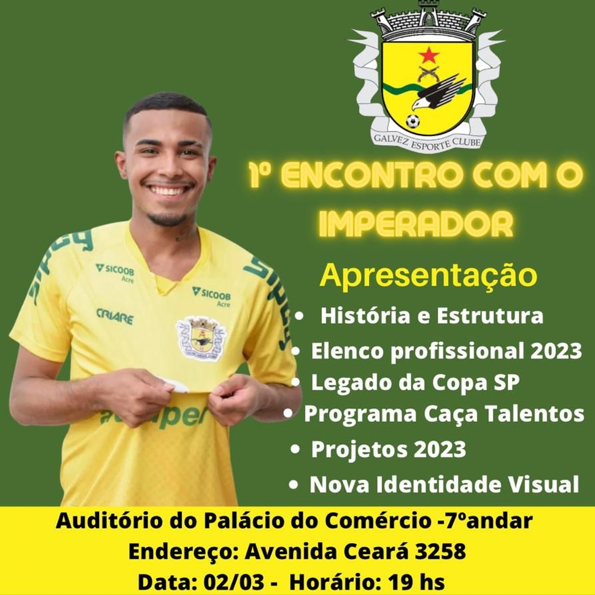 Com objetivo de apresentar clube, Galvez promove evento nesta quinta