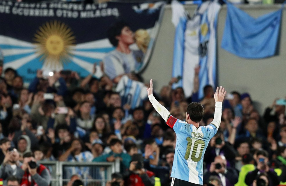 Messi em partida amistosa que marcou sua despedida da Argentina — Foto: Reuters/Matias Baglietto