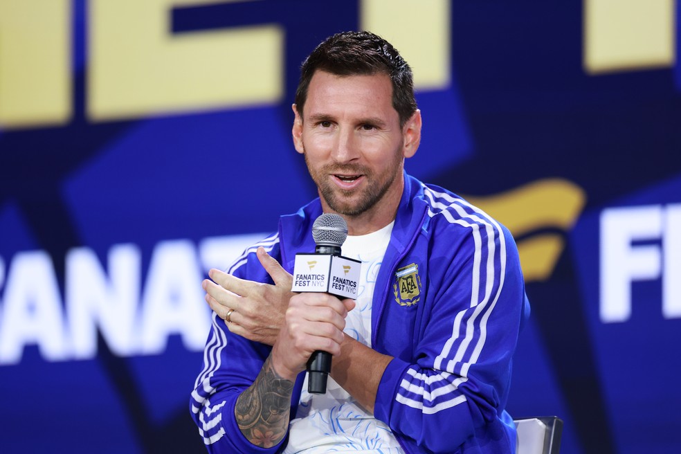 Messi em evento em Nova York dois dias antes da final da Copa do Mundo — Foto: Getty Images