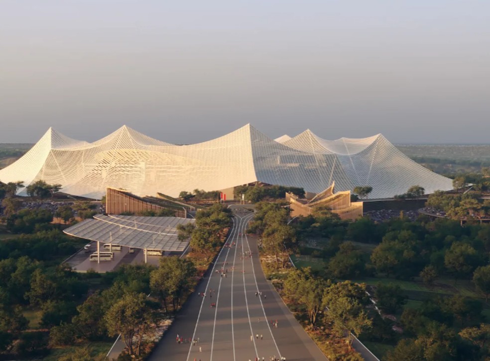 Confira novas imagens do estádio Hassan II, promessa do Marrocos para a Copa do Mundo 2030 — Foto: Divulgação / Populous