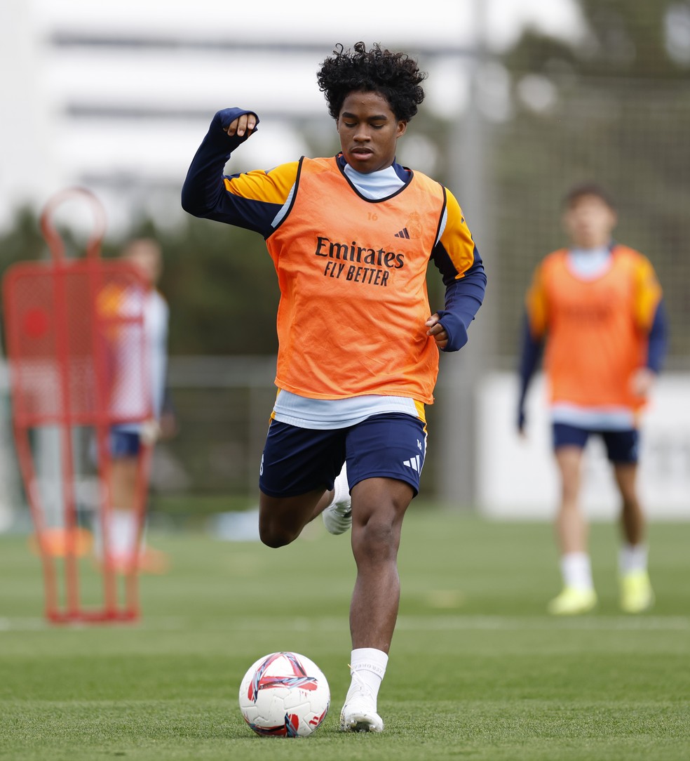 Endrick em treino do Real Madrid — Foto: Antonio Villalba/Real Madrid via Getty Images