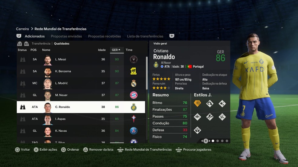 Cristiano Ronaldo no modo carreira do FC 24 — Foto: Reprodução/EA Sports