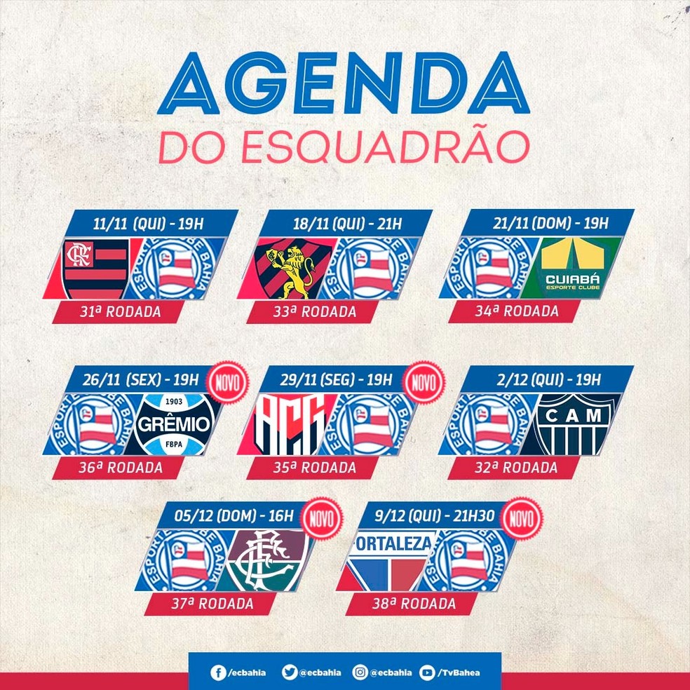 Confira os próximos jogos do Bahia no Campeonato Brasileiro