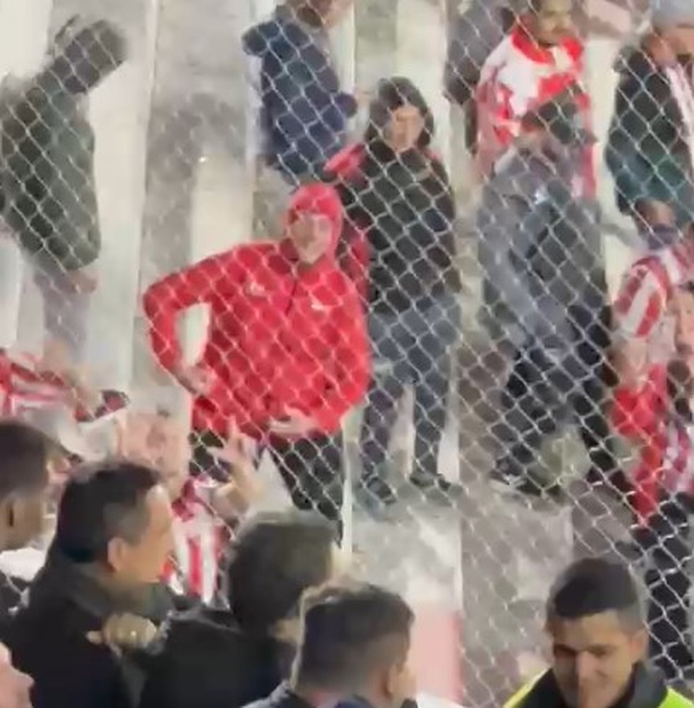 Torcedor do Estudiantes imita macaco em jogo com o Grêmio — Foto: Reprodução
