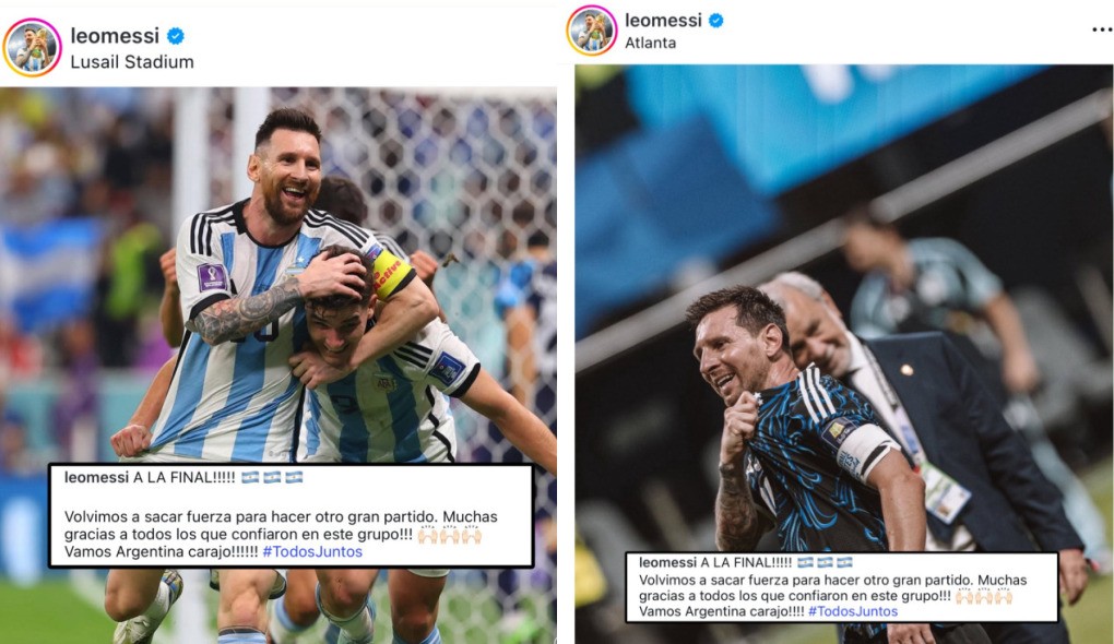 Mística ou "copia e cola"? Messi publica mensagens iguais após semifinais das Copas de 2022 e 2026