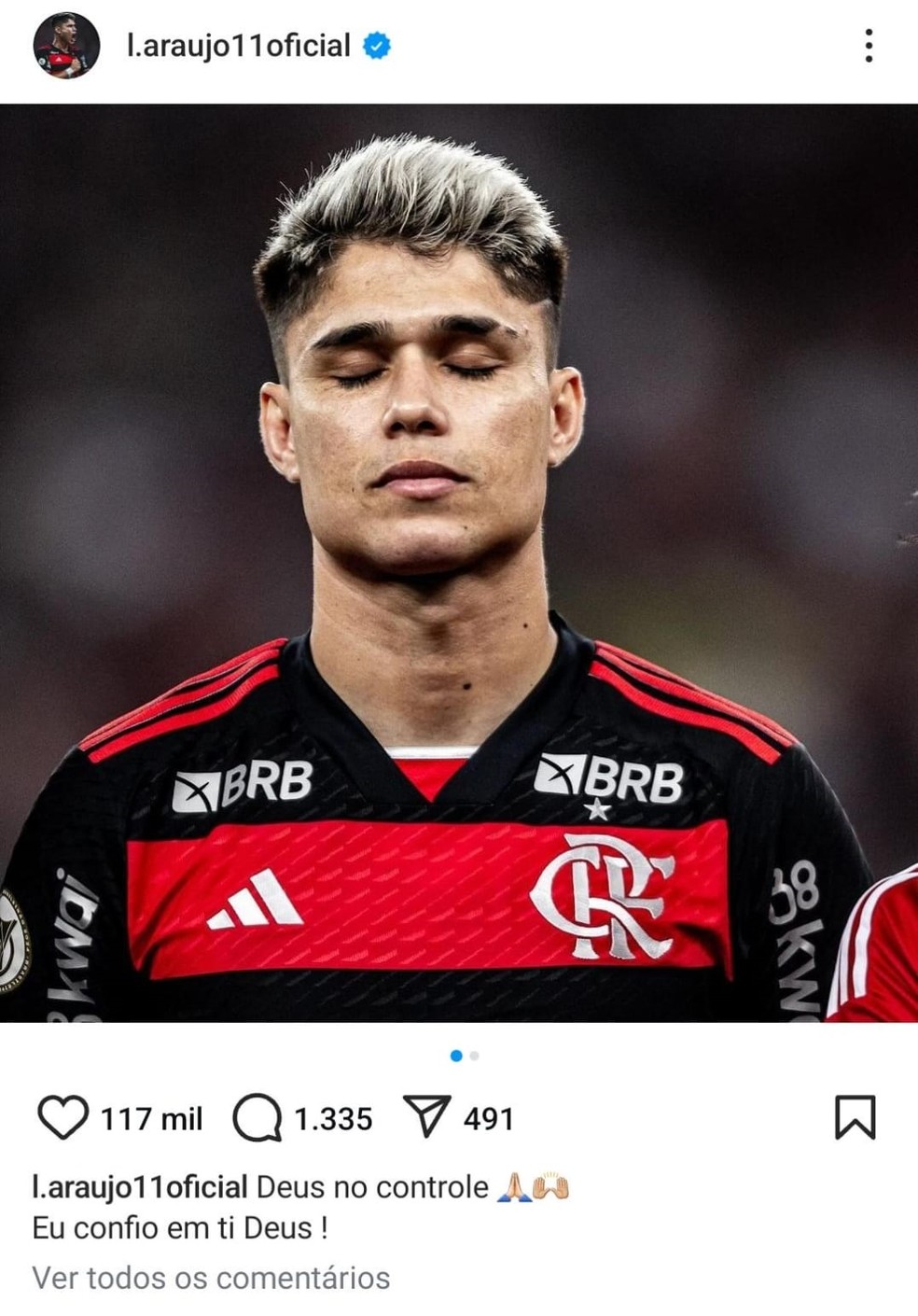 Luiz Araújo se manifesta nas redes sociais após lesão no Flamengo