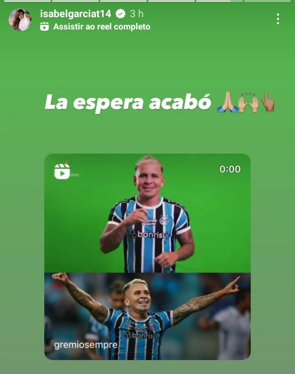 Postagem da esposa de Soteldo, do Grêmio — Foto: Reprodução