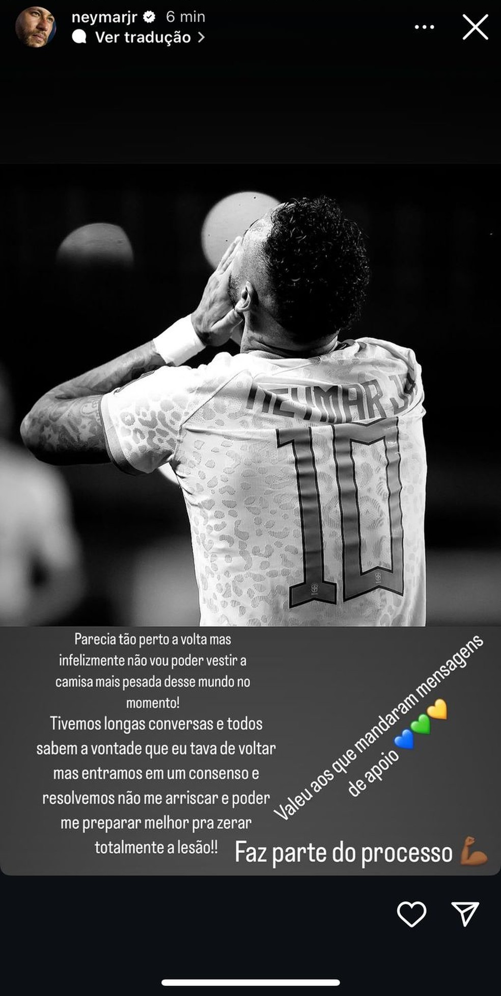 Neymar lamenta corte da seleção brasileira — Foto: Reprodução