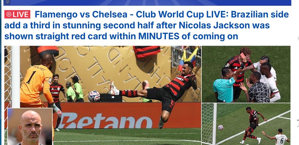 Daily Mail destaca vitória do Flamengo sobre o Chelsea — Foto: Reprodução
