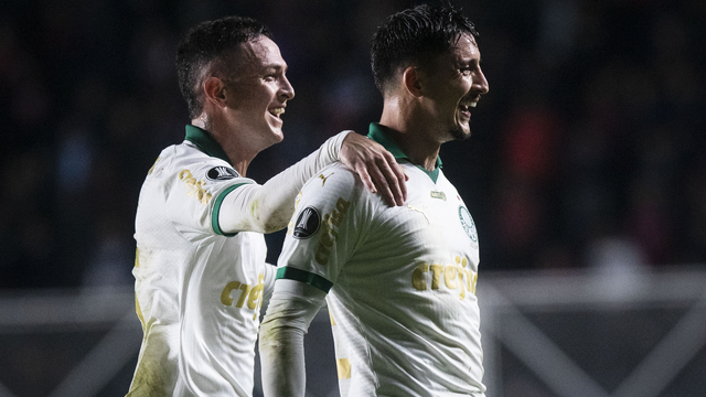 Piquerez comemora gol do Palmeiras contra o San Lorenzo