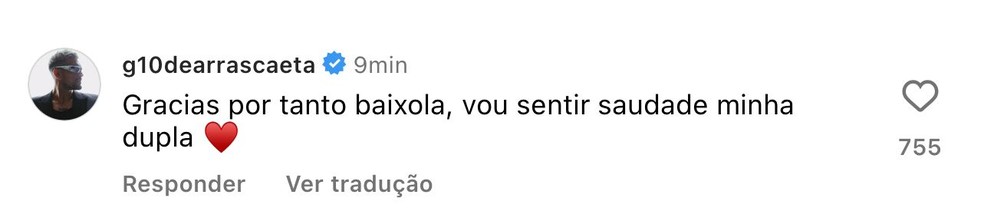 Arrascaeta, do Flamengo, se despede de Everton Ribeiro: "Minha dupla" — Foto: Reprodução