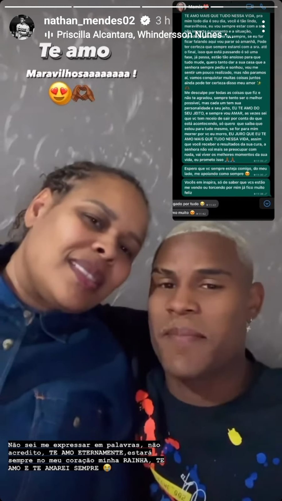 Nathan homenageou a mãe nas redes sociais — Foto: Reprodução/Instagram
