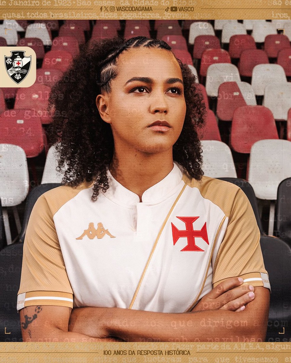 Nova terceira camisa do Vasco em homenagem aos 100 anos da Resposta Histórica — Foto: Divulgação / CRVG