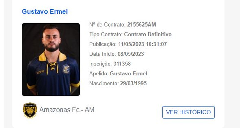 Gustavo Ermel &eacute; regularizado no BID como o novo refor&ccedil;o do Amazonas &mdash; Foto: ge