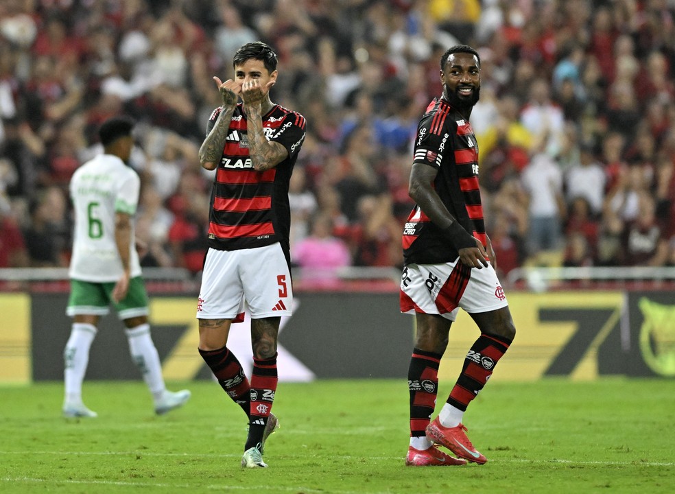 Pulgar e Gerson comemoram em Flamengo x Juventude  Foto: Andr Duro