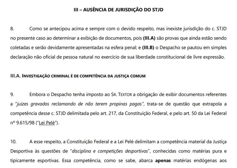 Resposta de John Textor ao STJD — Foto: Reprodução