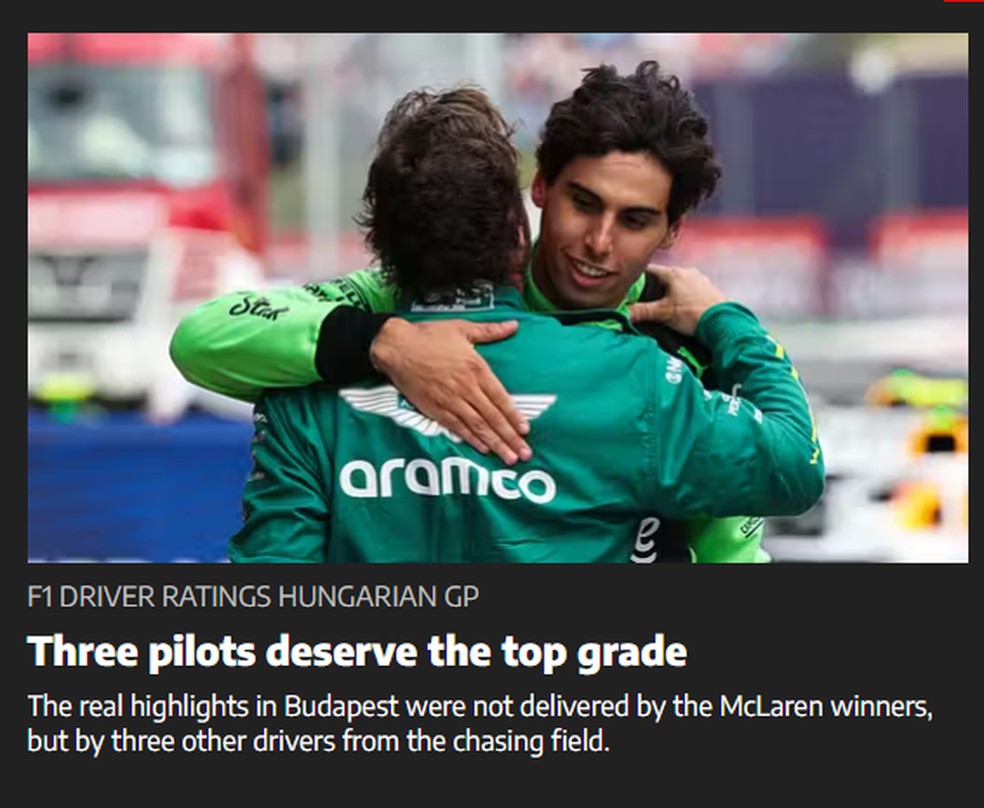 "Auto Motor und Sport" dá nota 10 para Bortoleto no GP da Hungria — Foto: Reprodução