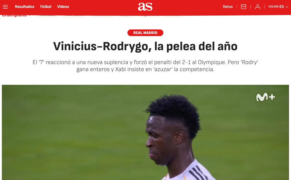 "Vinicius-Rodrygo: a luta do ano", foi a manchete do As — Foto: Reprodução