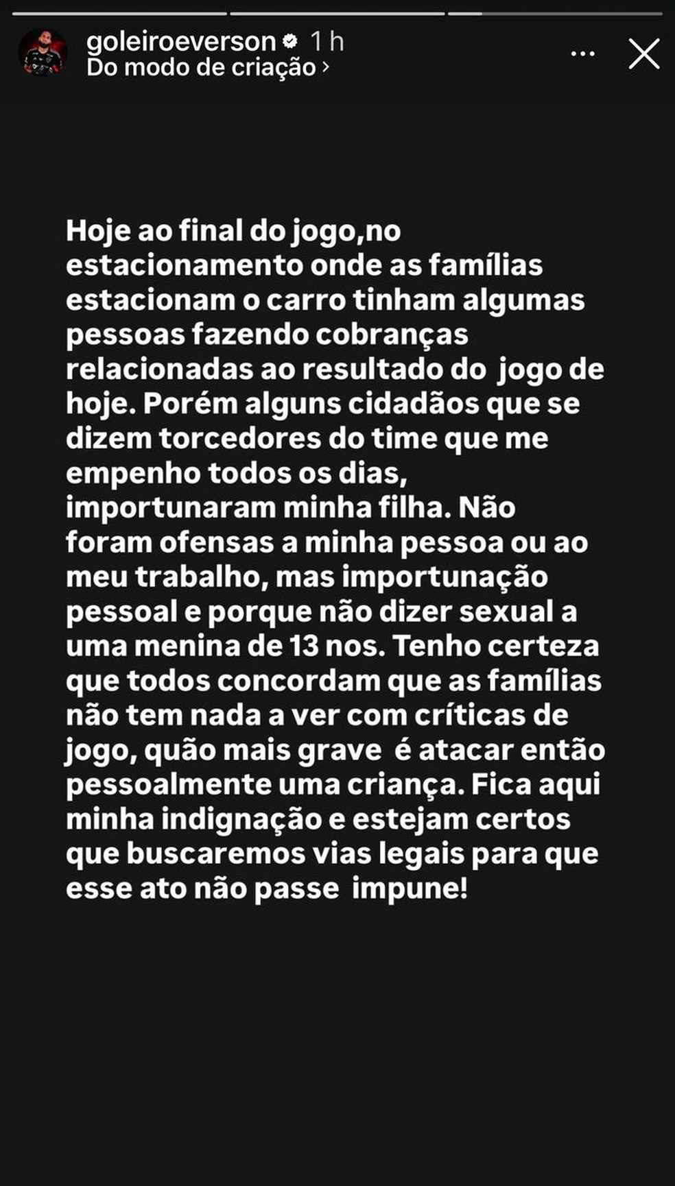 Everson do Atlético-MG relata assédio sexual sofrido por filha — Foto: Reprodução