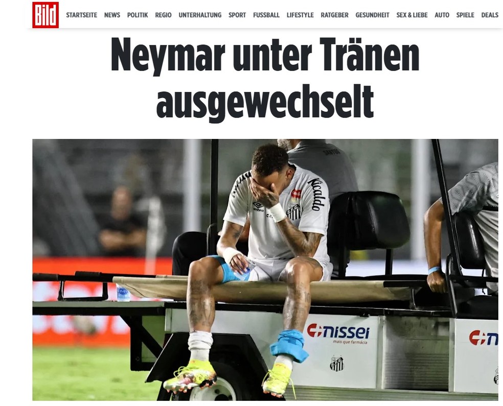 Bild repercute lesão de Neymar — Foto: Reprodução/Bild