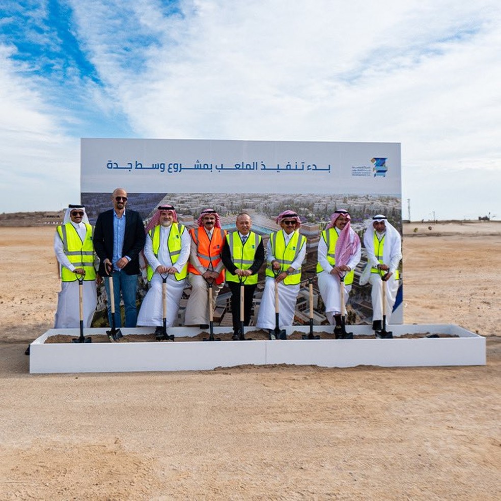 Ato simbólico para início da construção do estádio Jeddah Central, que deve receber jogos da Copa do Mundo 2034 — Foto: Divulgação/Jeddah Central