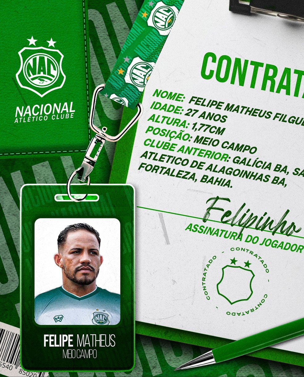 Anncio da contratao de Felipinho, feito nas redes sociais do Nacional de Patos  Foto: Divulgao / Nacional de Patos