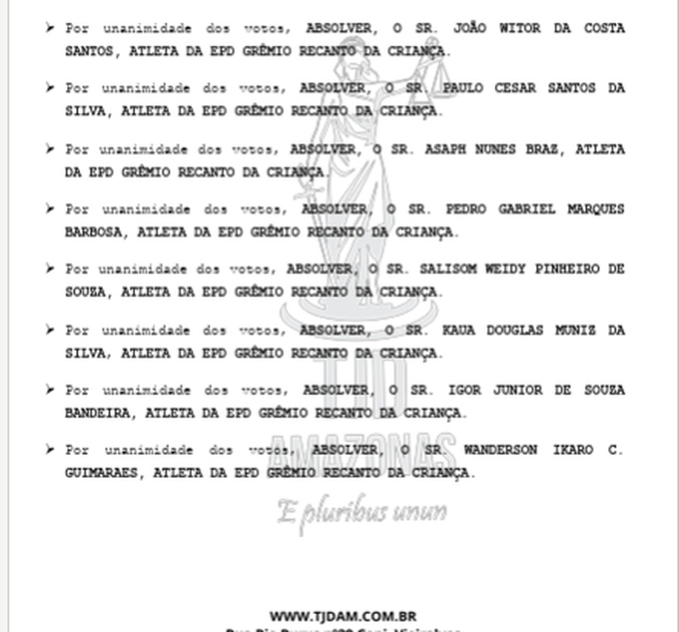 TJD-AM condena tr&ecirc;s atletas e t&eacute;cnico do Recanto; oito s&atilde;o absolvidos, e &aacute;rbitro &eacute; suspenso &mdash; Foto: Divulga&ccedil;&atilde;o