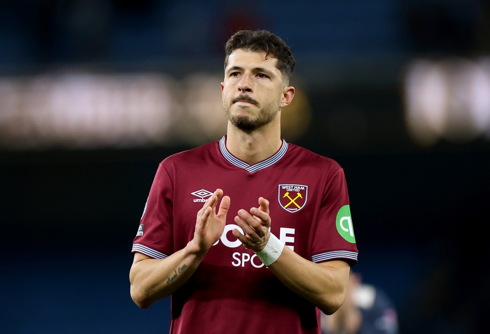 Guido Rodríguez, jogador do West Ham, é alvo do Grêmio — Foto: West Ham United FC/West Ham United FC via Getty Images