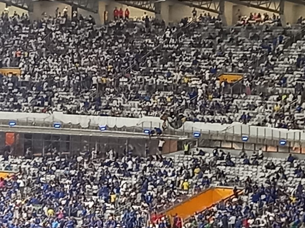 Torcedores escalam setores no Mineirão — Foto: Gabriel Duarte