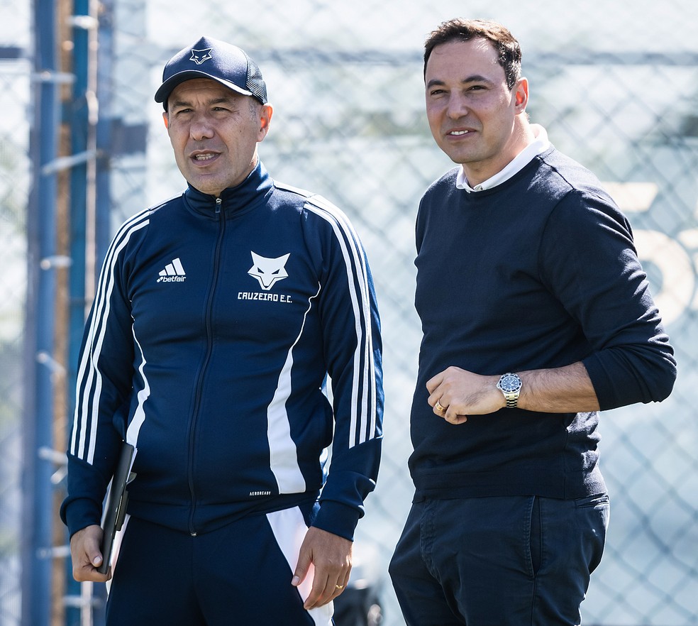 Sérgio Campolina; Leonardo Jardim; Pedro Junio; Cruzeiro — Foto: Gustavo Aleixo/Cruzeiro