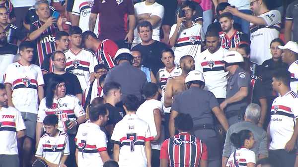 Torcedor palmeirense agredido e expulso da arquibancada durante partida de futebol.