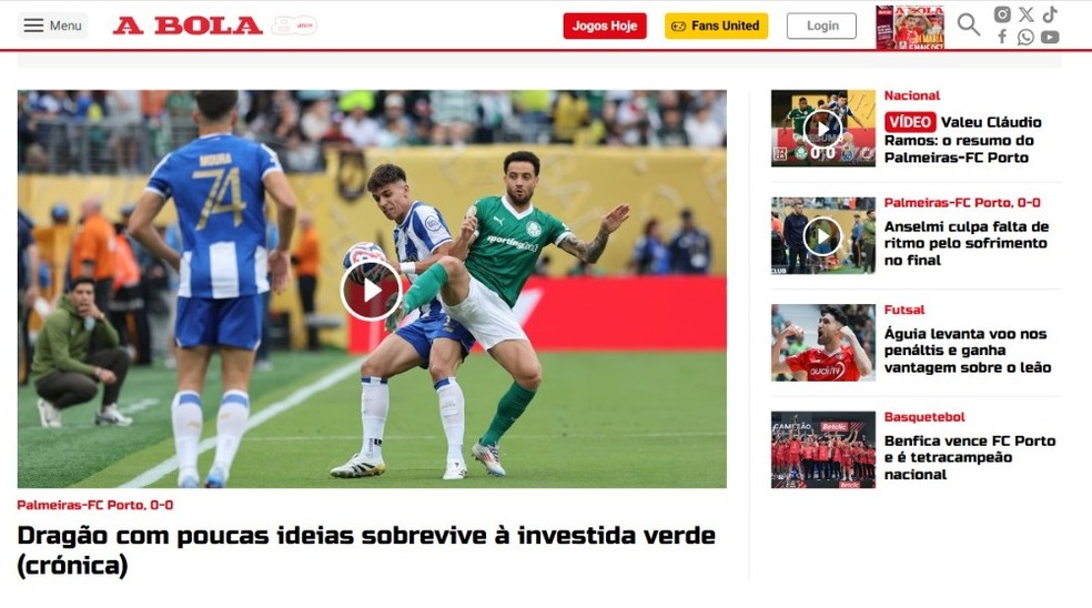 Jornal português critica Porto por estreia — Foto: Reprodução