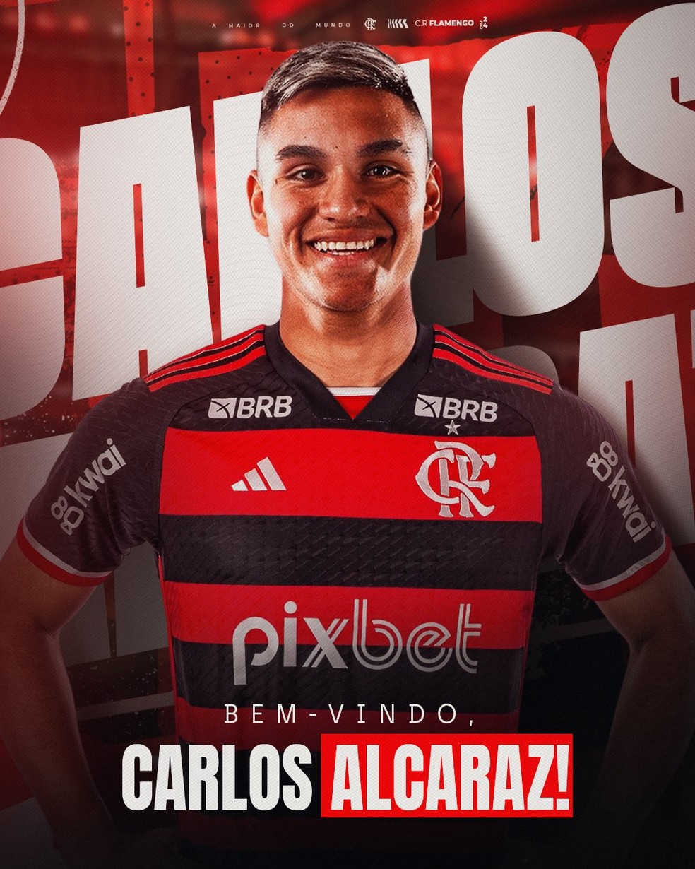Flamengo anuncia Carlos Alcaraz — Foto: Montagem/Flamengo