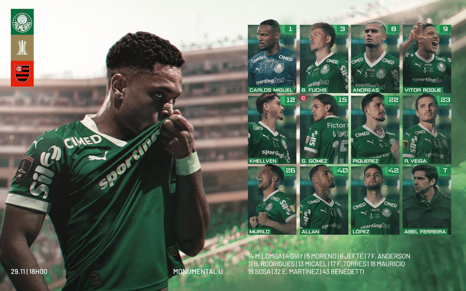 Palmeiras confirma escalação para a decisão da Libertadores, desafia Flamengo em duelo decisivo