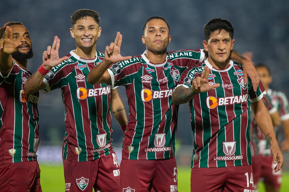 Fluminense comemora gol marcado por Cano em Fluminense e Olimpia — Foto: MARCELO GONÇALVES / FLUMINENSE FC