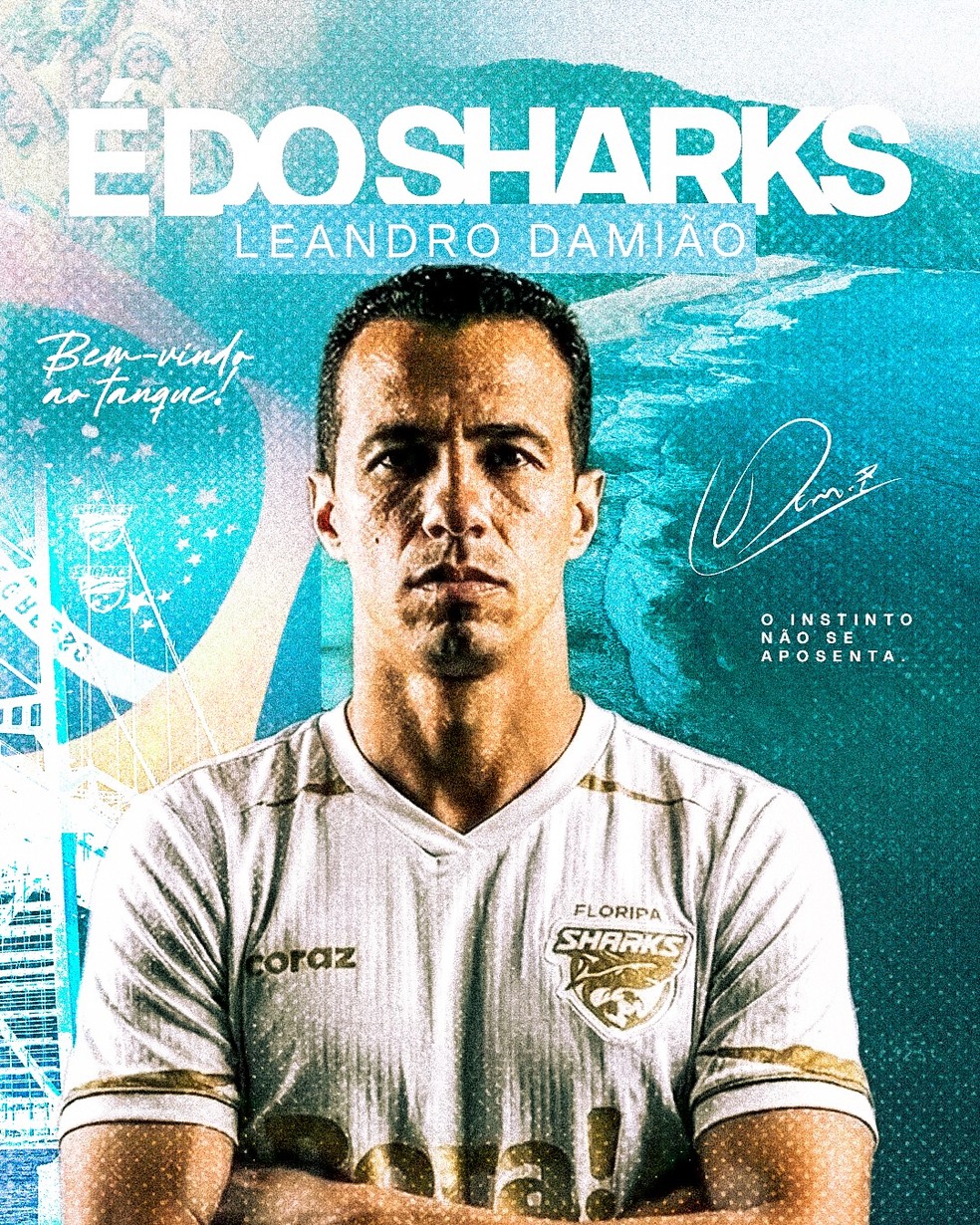 Leandro Damião é anunciado pelo Floripa Sharks, de Fut7 — Foto: Floripa Sharks/Reprodução