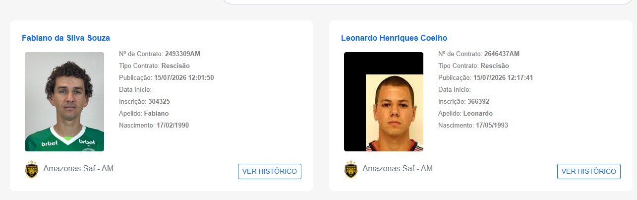 Rescisões de Fabiano e Léo Coelho são publicadas no BID, e dupla deixa o Amazonas