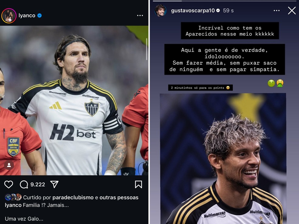 Capitão do Atlético-MG, Lyanco posta: "Uma vez Galo...". Sem citar nomes, Scarpa reage: "Sem fazer média, sem puxar saco" — Foto: Reprodução/Instagram