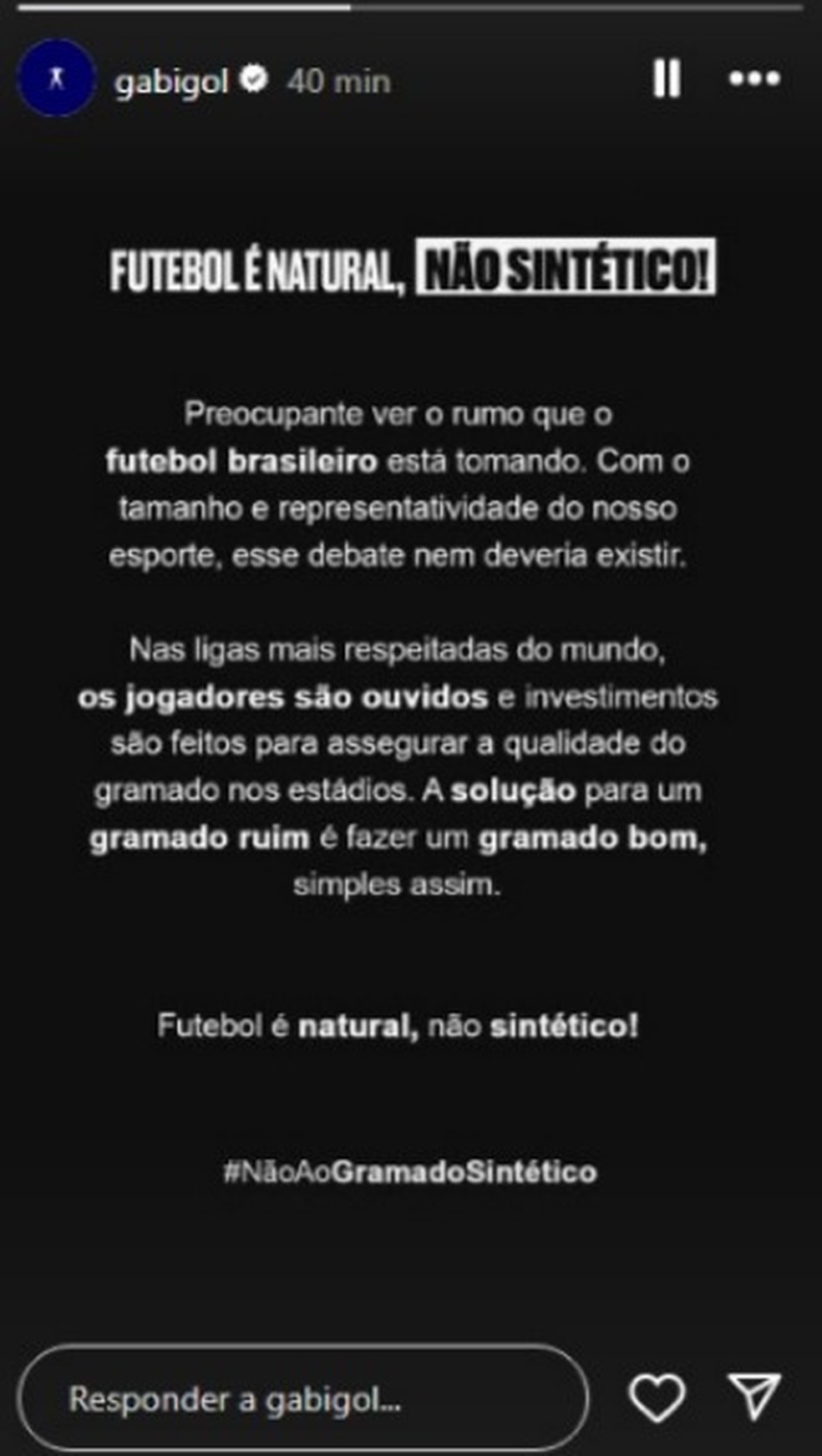 Gabigol pede fim dos gramados sintéticos no Brasil — Foto: Reprodução