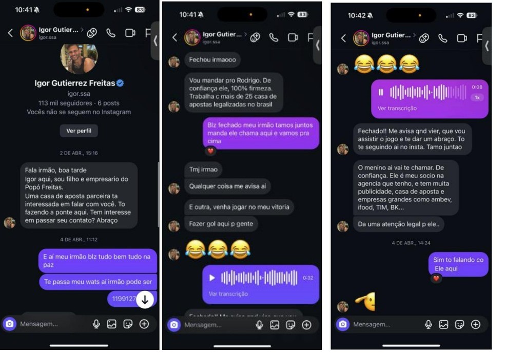 Igor Freitas, filho de Popó, é denunciado por suposta tentativa de aliciamento de jogadores — Foto: Reprodução