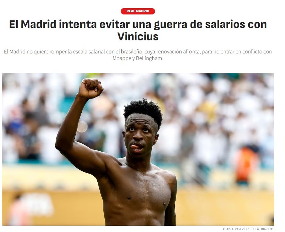 Vini Jr. em negociação de contrato com Real Madrid — Foto: Reprodução/Marca