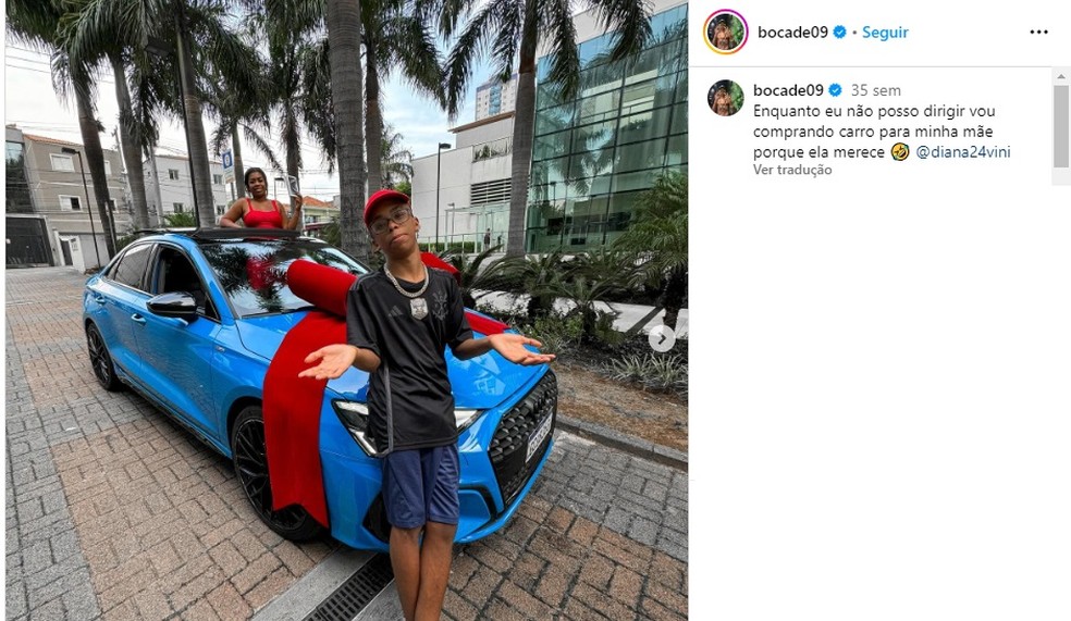 Vinícius Boca de 09 posta carro dado para a mãe — Foto: Redes Sociais