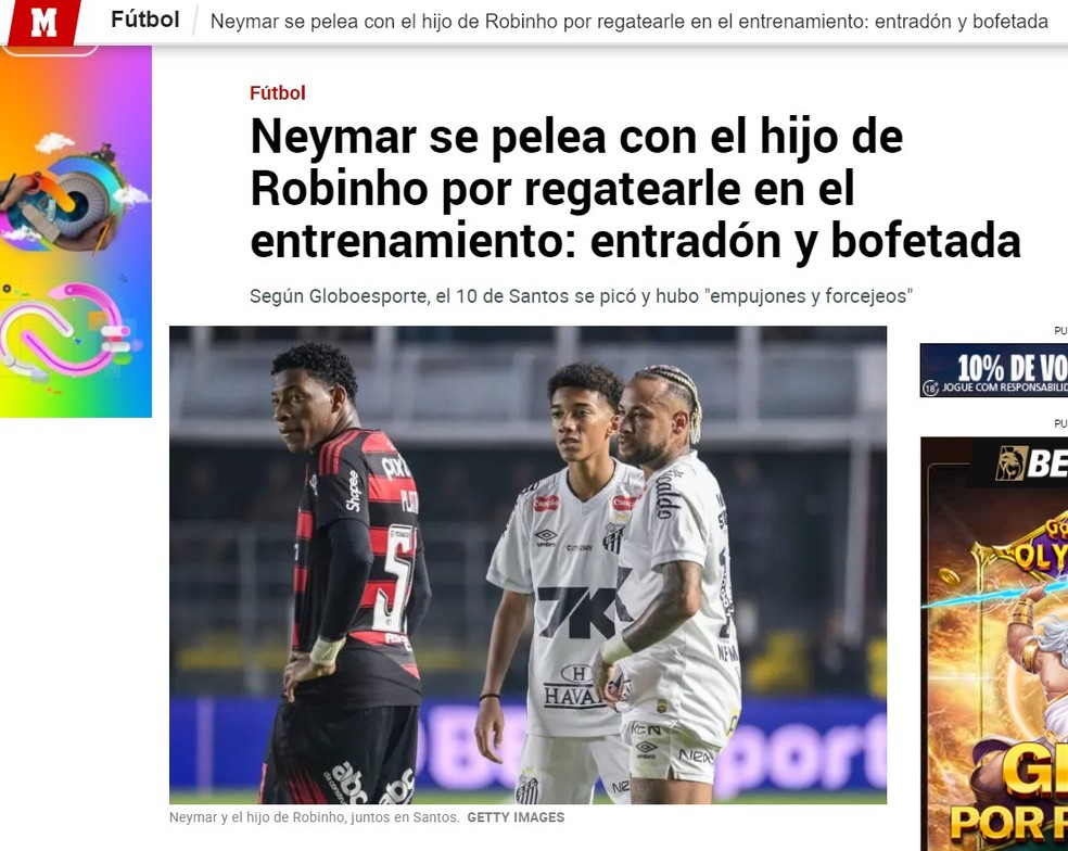 Jornais internacionais repercutem briga entre Neymar e Robinho Jr. — Foto: Reprodução