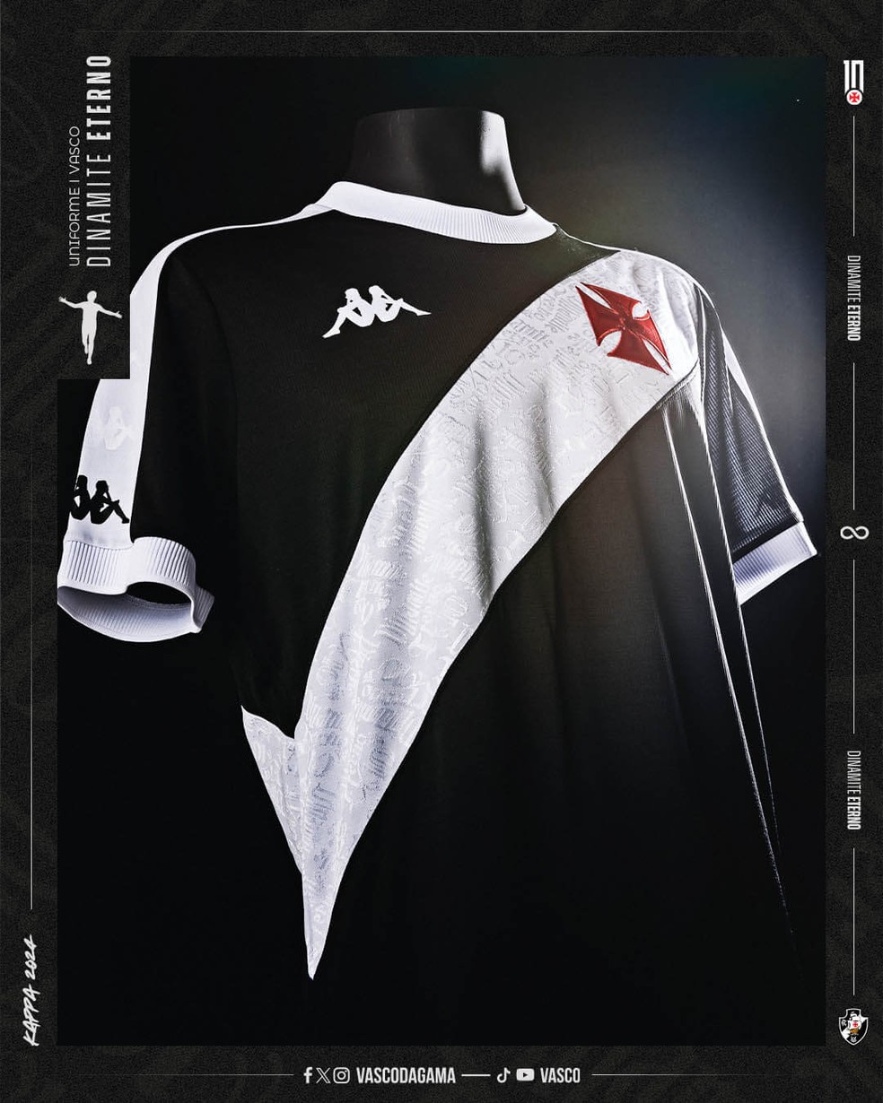 Uniforme titular do Vasco 2024 — Foto: Reprodução