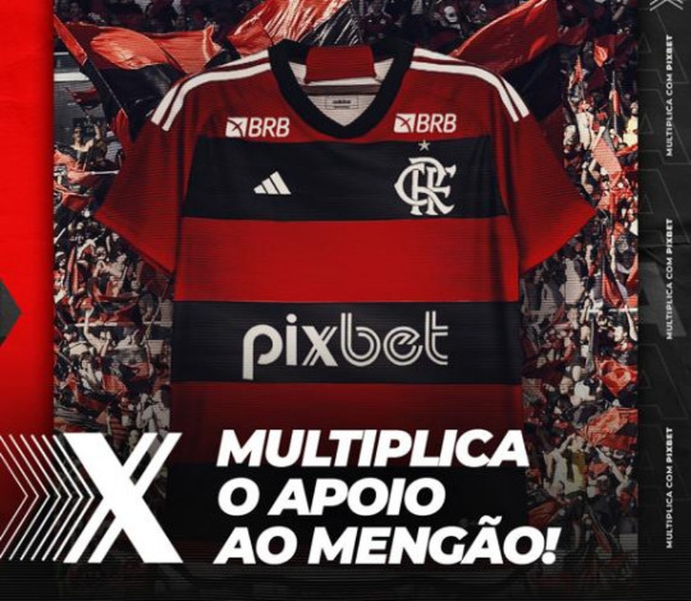 Camisa do Flamengo com o novo patrocínio master da Pixbet — Foto: Divulgação