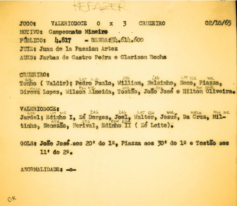 Ficha técnica do primeiro jogo do Cruzeiro no Mineirão — Foto: Divulgação/Mineirão
