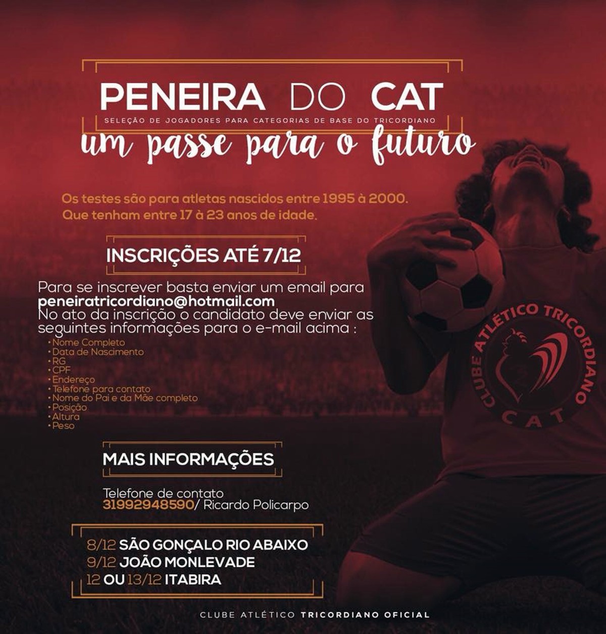 Após mudança, Tricordiano realiza peneiras para formar categorias de base